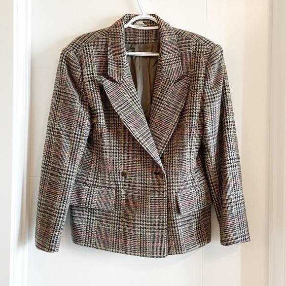 Vintage plaid fitted wool blazer